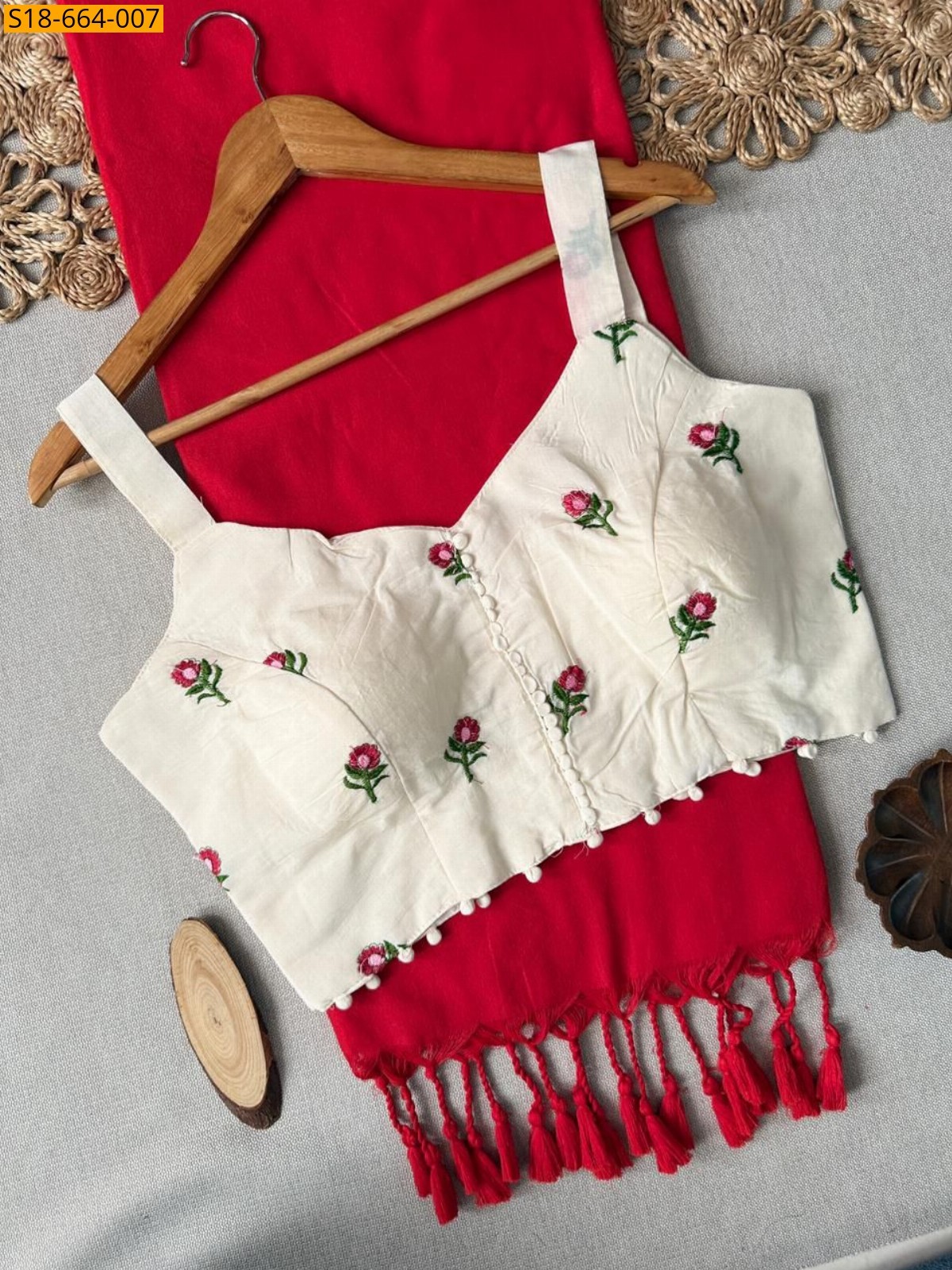 Red Khadi Cotton Saree