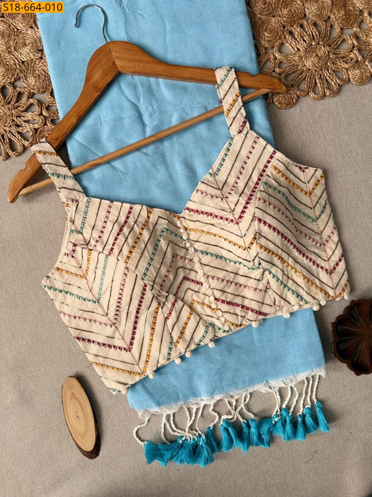 Sky Blue Khadi Cotton Saree