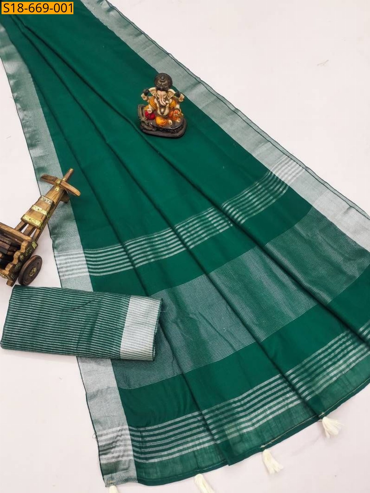 Green Fancy Linen Saree
