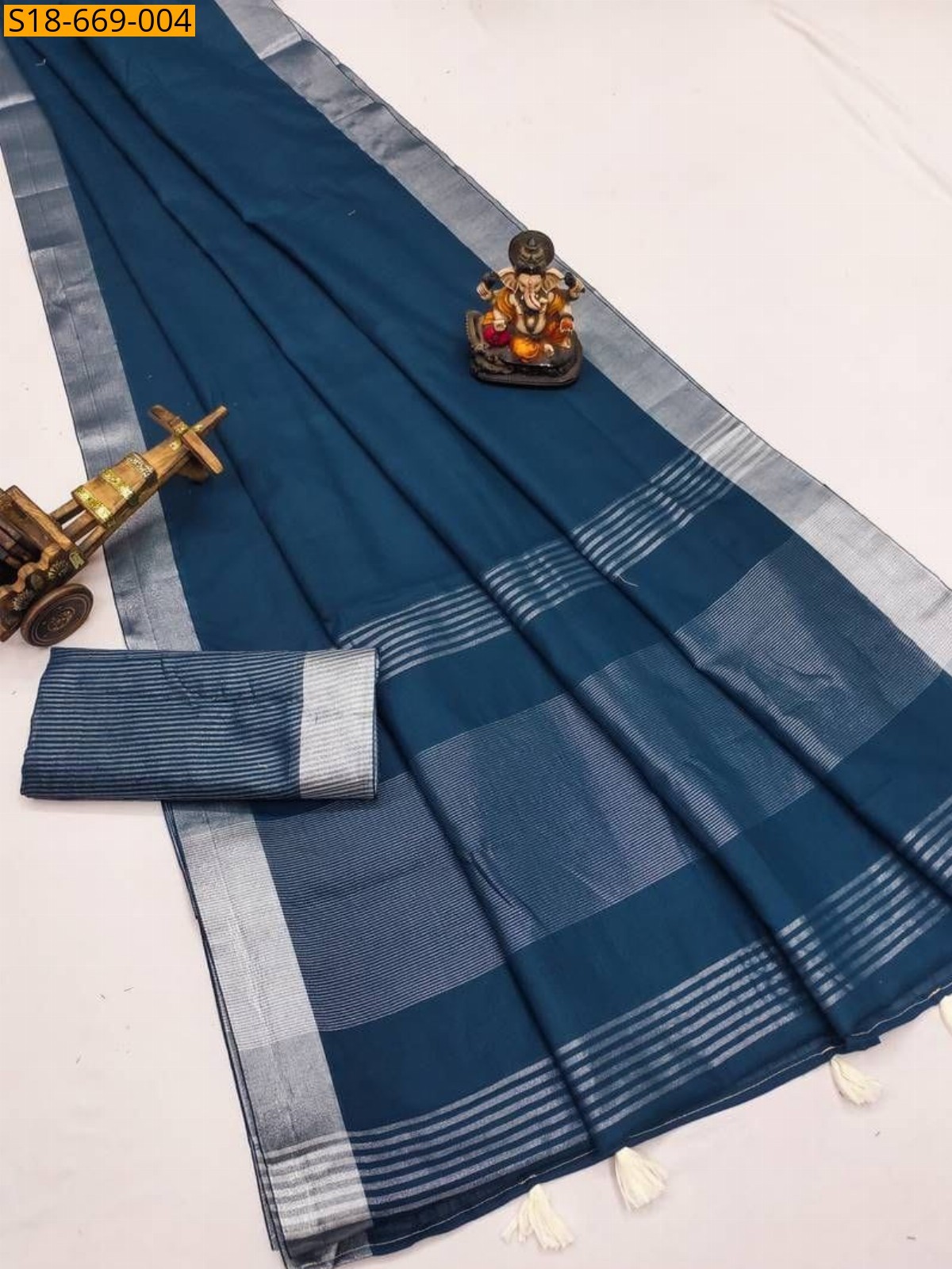 Blue Fancy Linen Saree