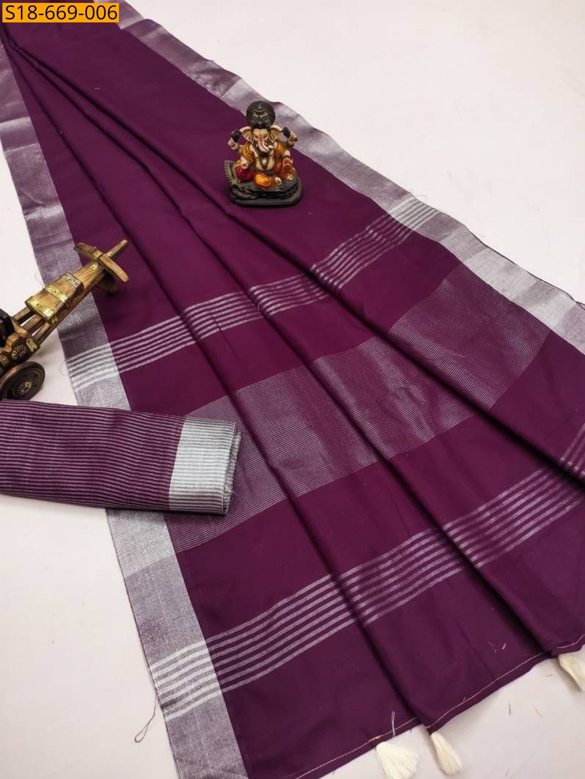 Wine Fancy Linen Saree
