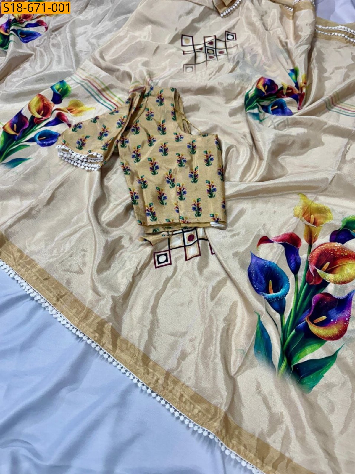 Sandal Chinnon silk saree