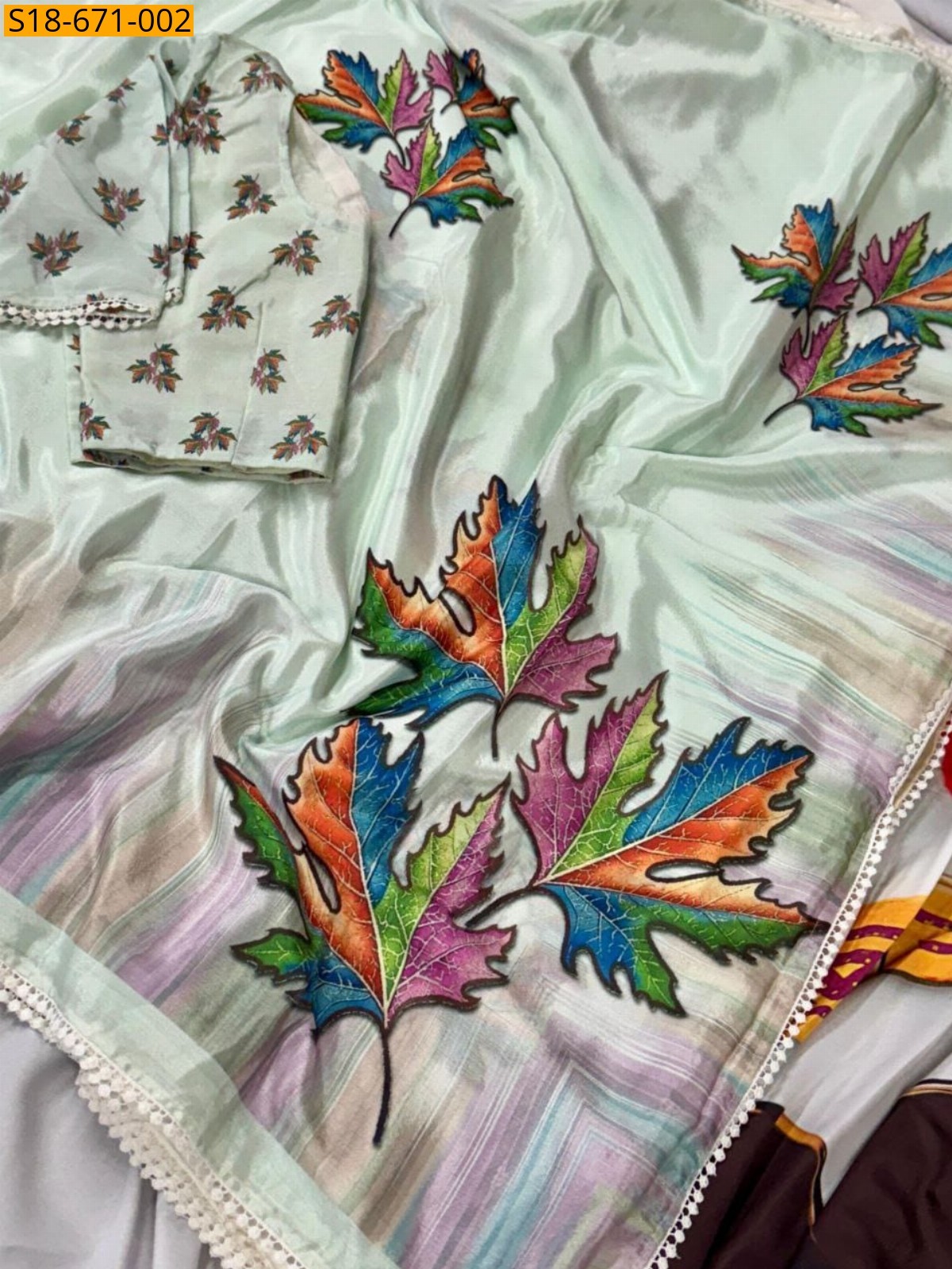 Multi Color Chinnon silk saree