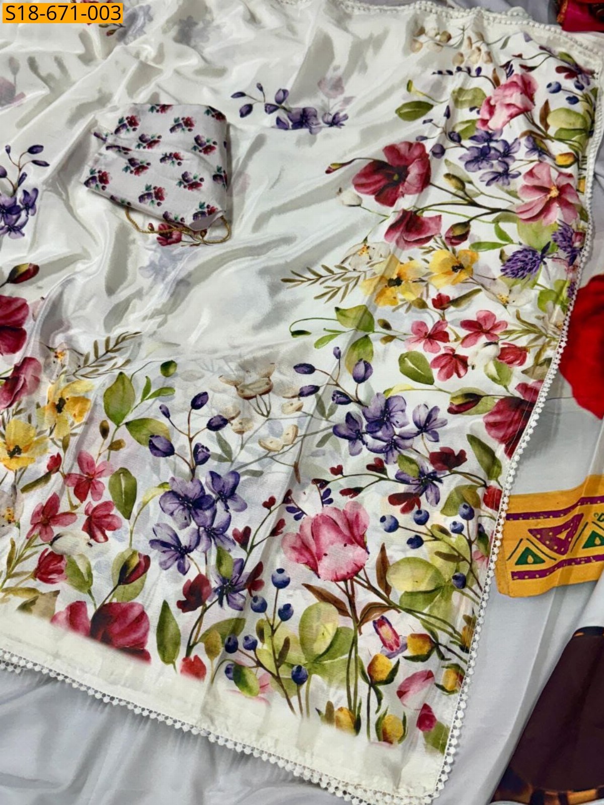 White Chinnon silk saree