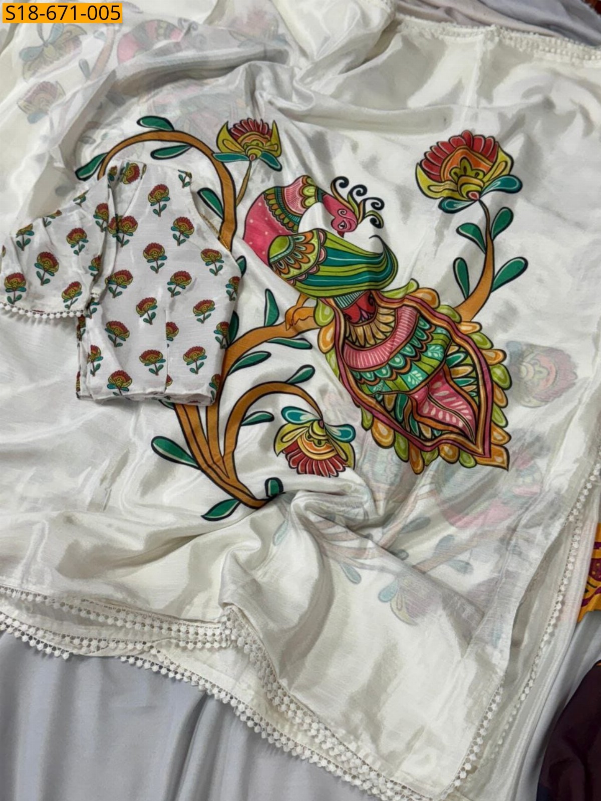 White Chinnon silk saree