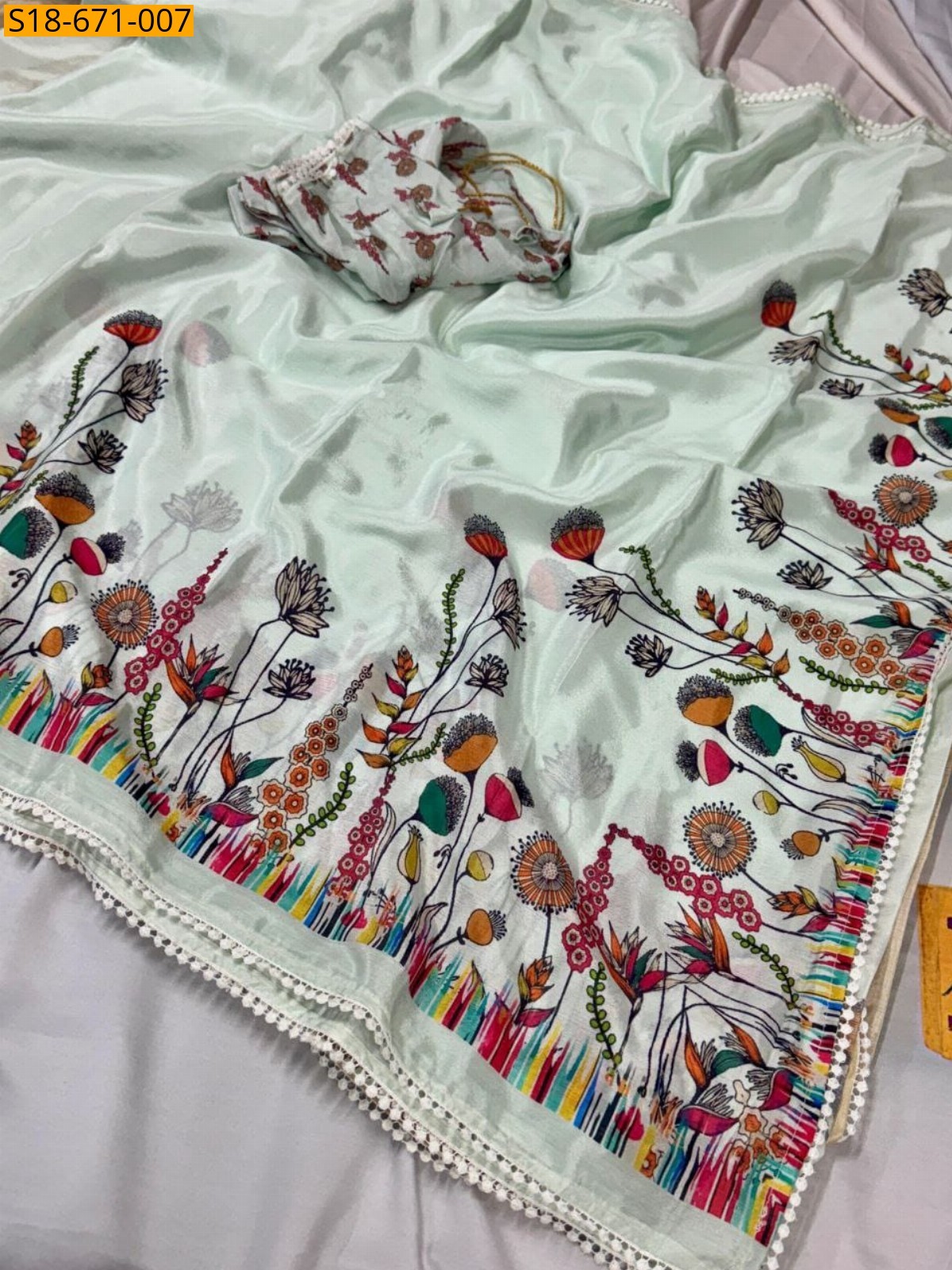 Green Chinnon silk saree