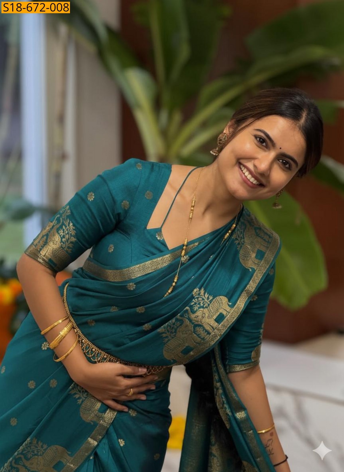 Rama Blue Fancy Muslin Silk Saree