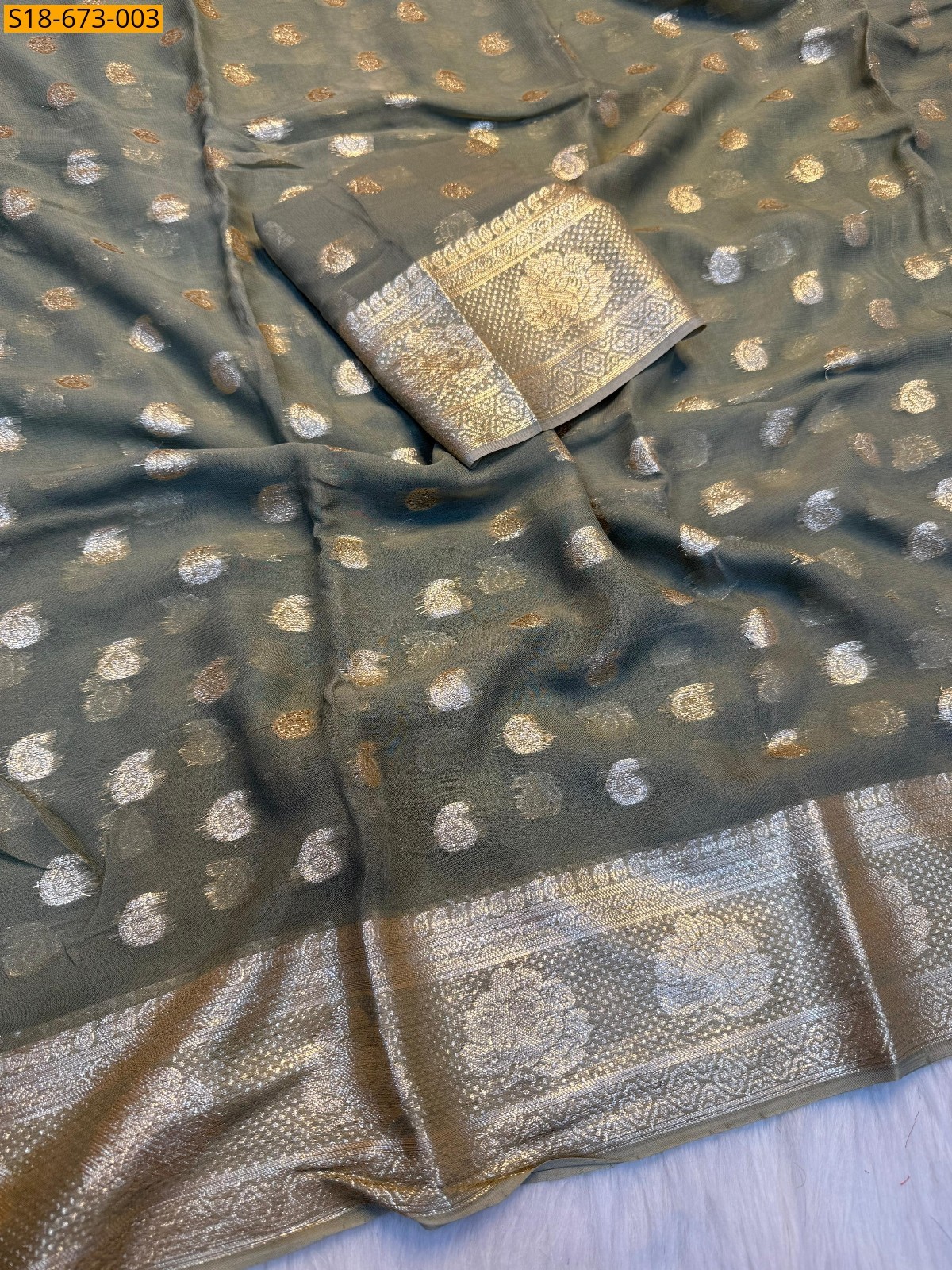 Grey Viscose Georgette Saree