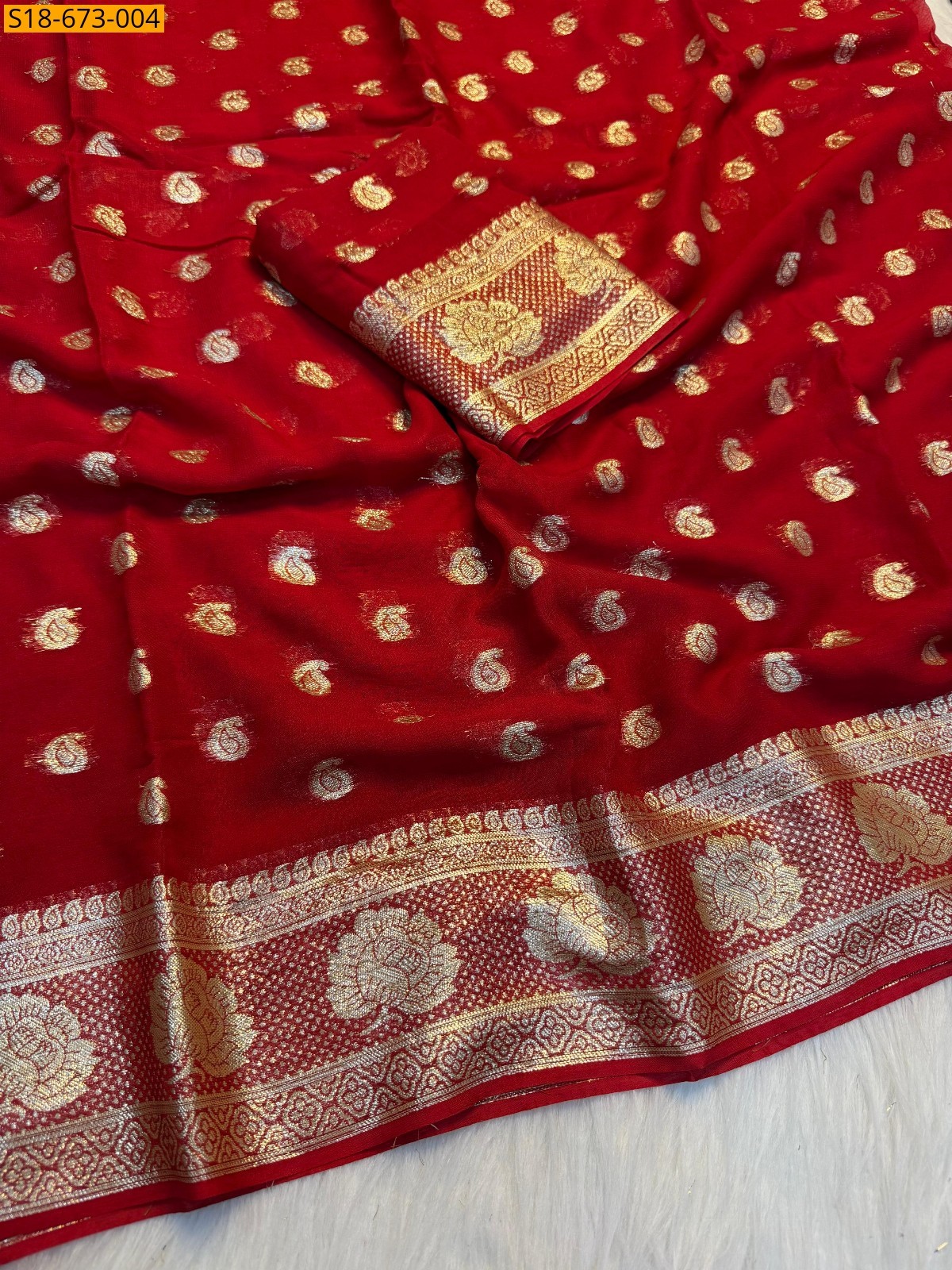 Red Viscose Georgette Saree
