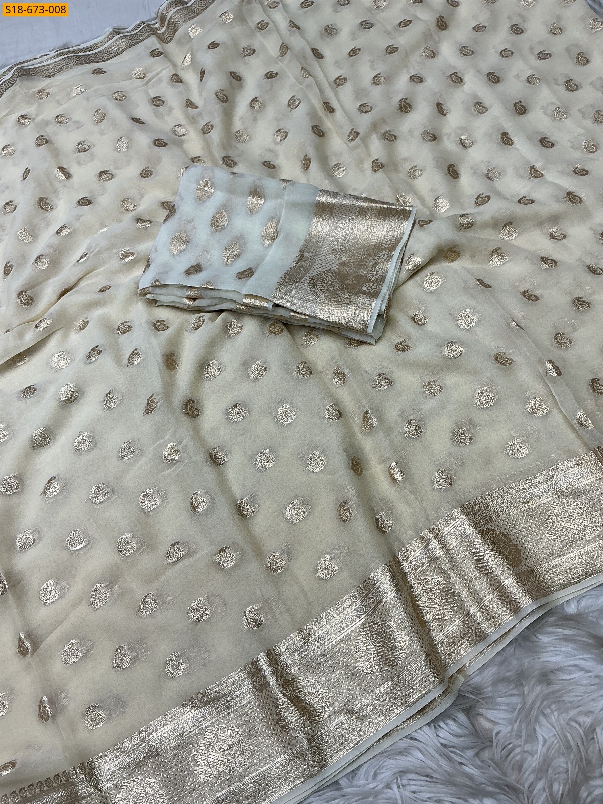 White Fancy Viscose Gerogette Saree