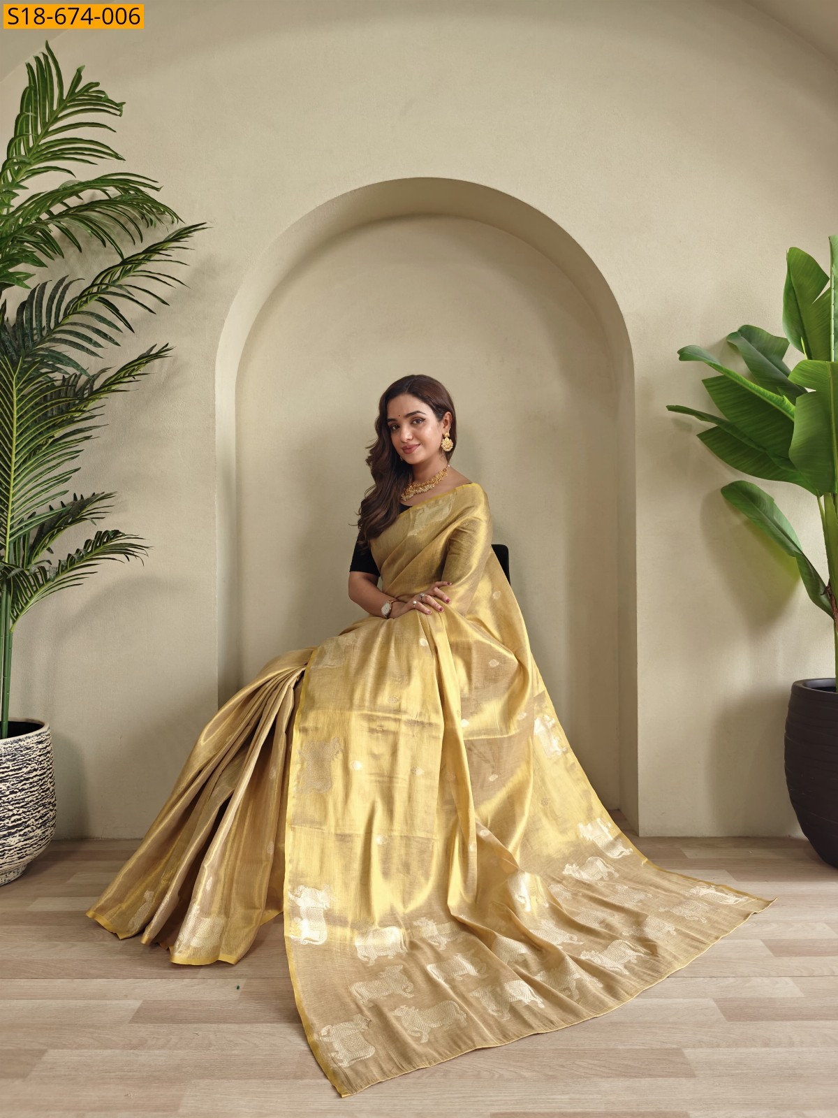 Golden Premium Zari Tissue Saree