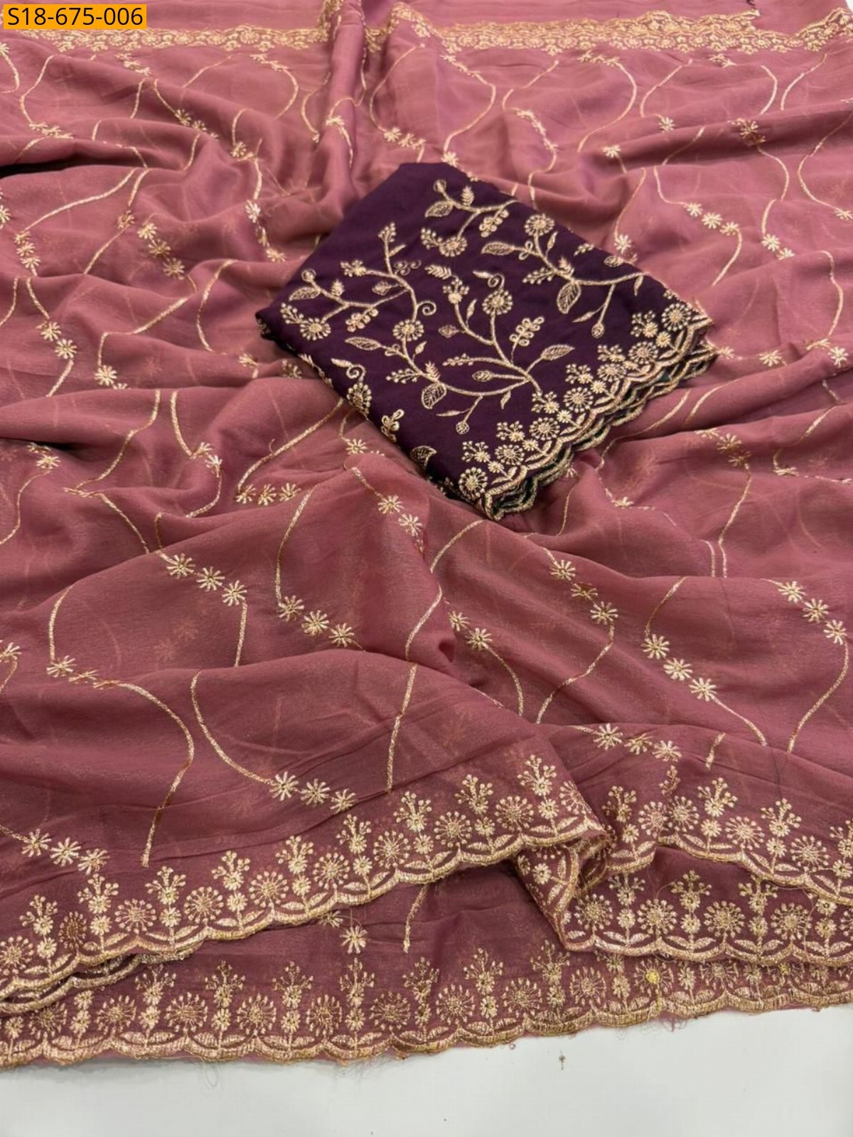 Dust Rose Star georgette Saree