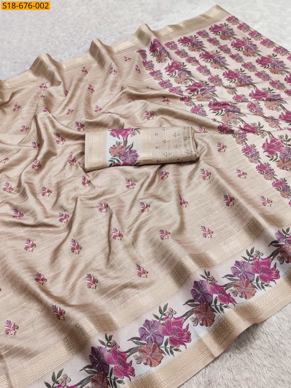 Onion Pink Fancy Cotton Saree