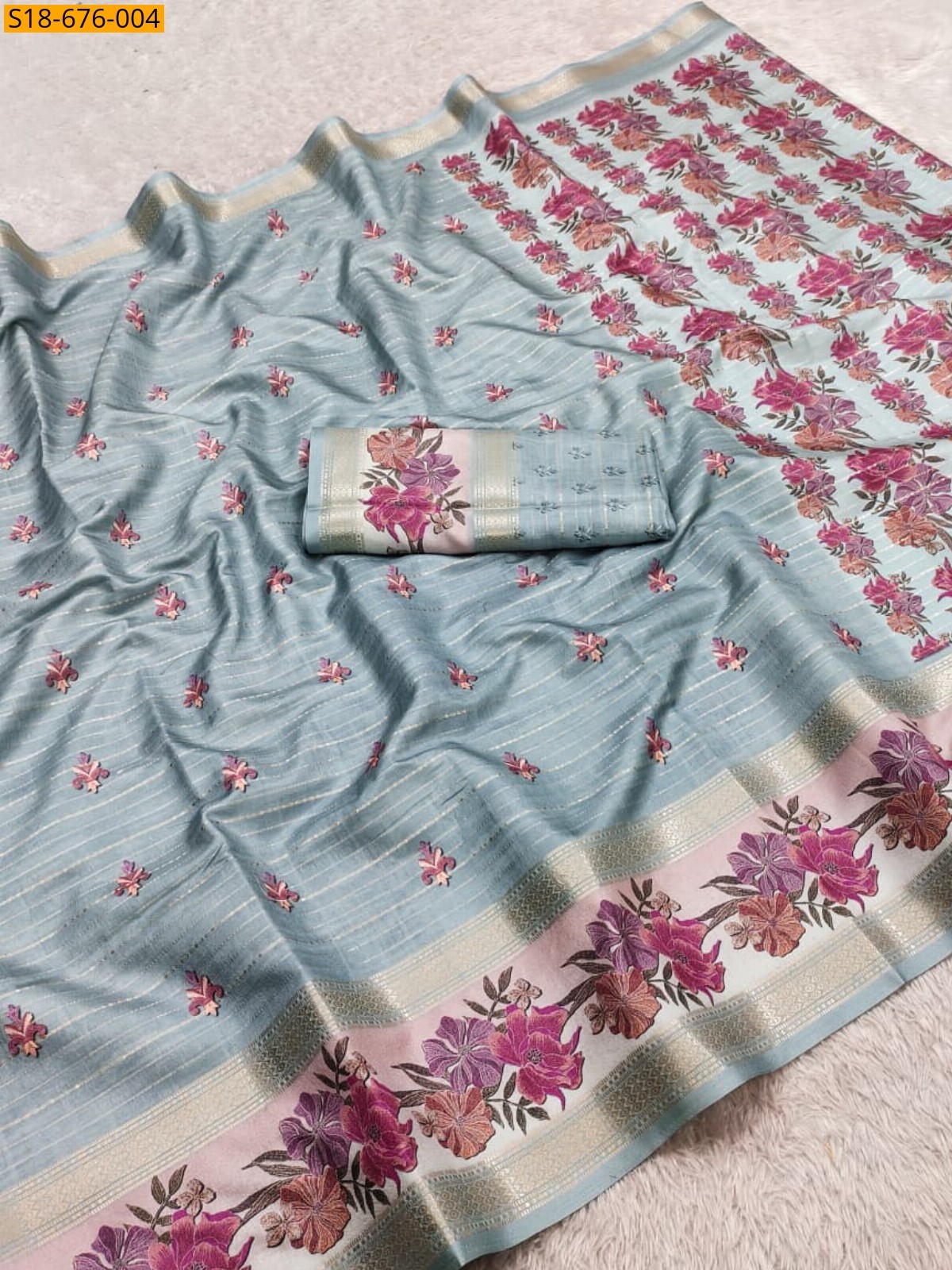 Blue Fancy Cotton Saree