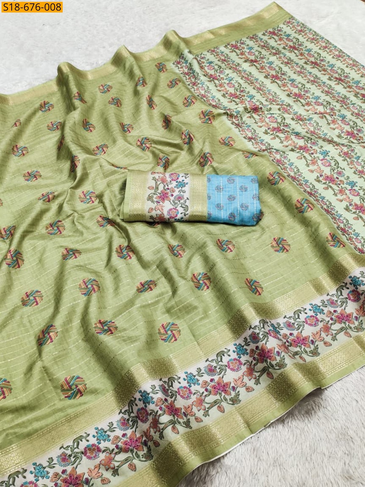 Light Green Fancy Cotton Saree