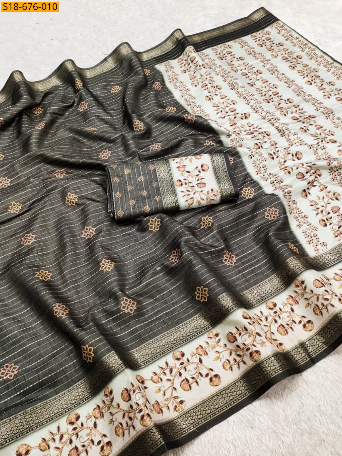 Dark Grey Fancy Cotton Saree