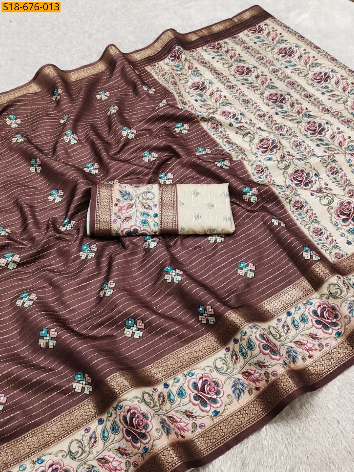 Dark Brown Fancy Cotton Saree