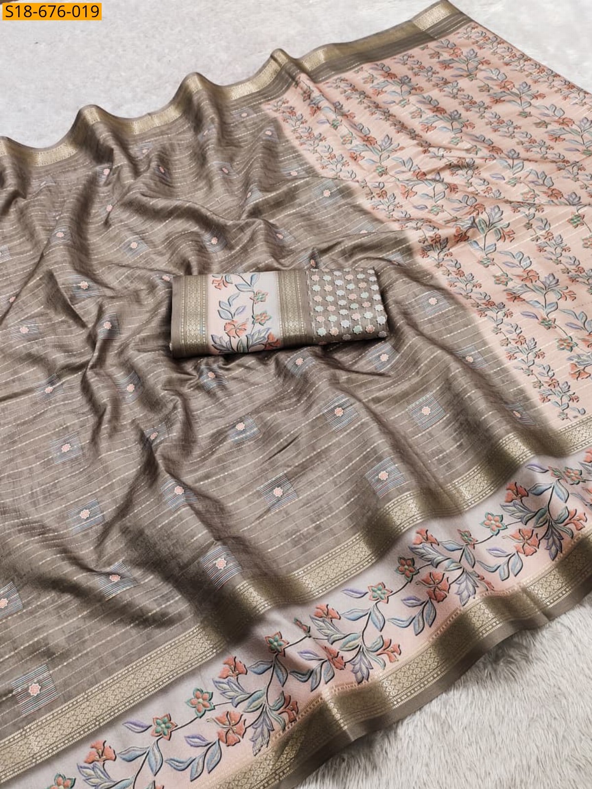 Charcoal Fancy Cotton Saree