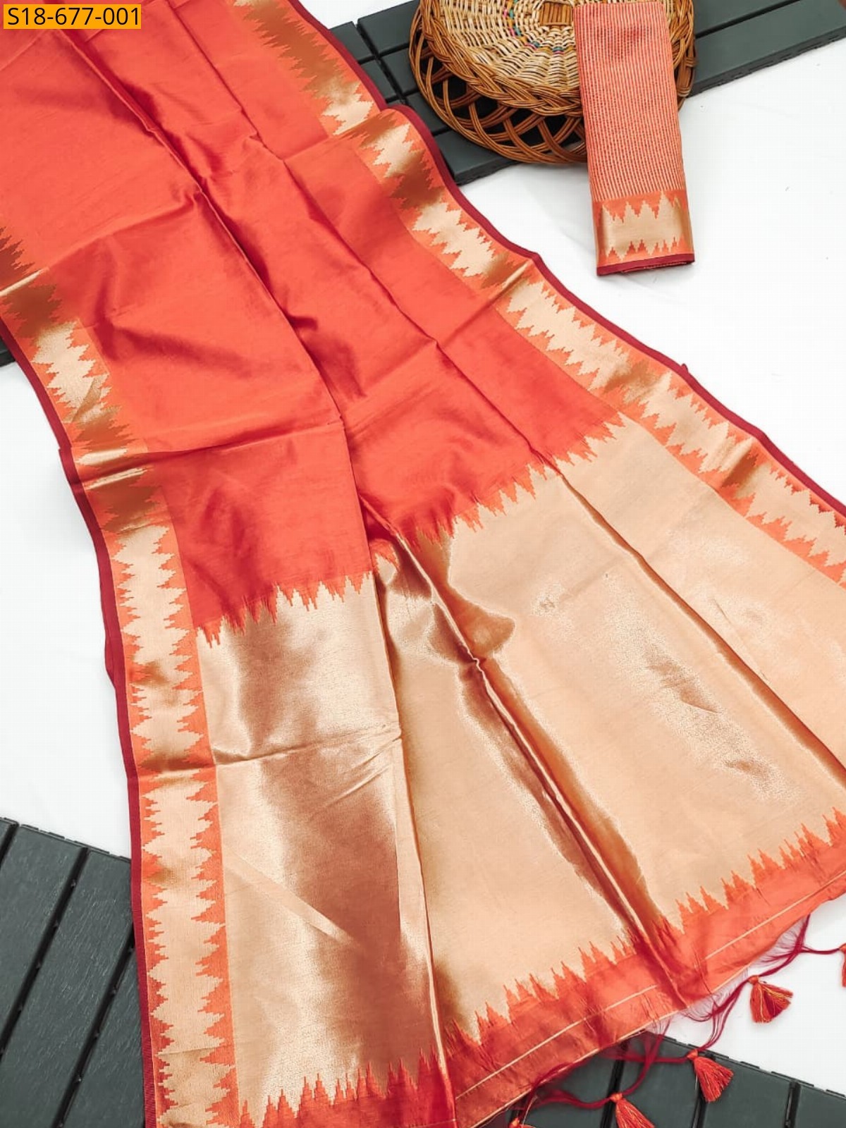 Orange Fancy khadi raw silk sarees