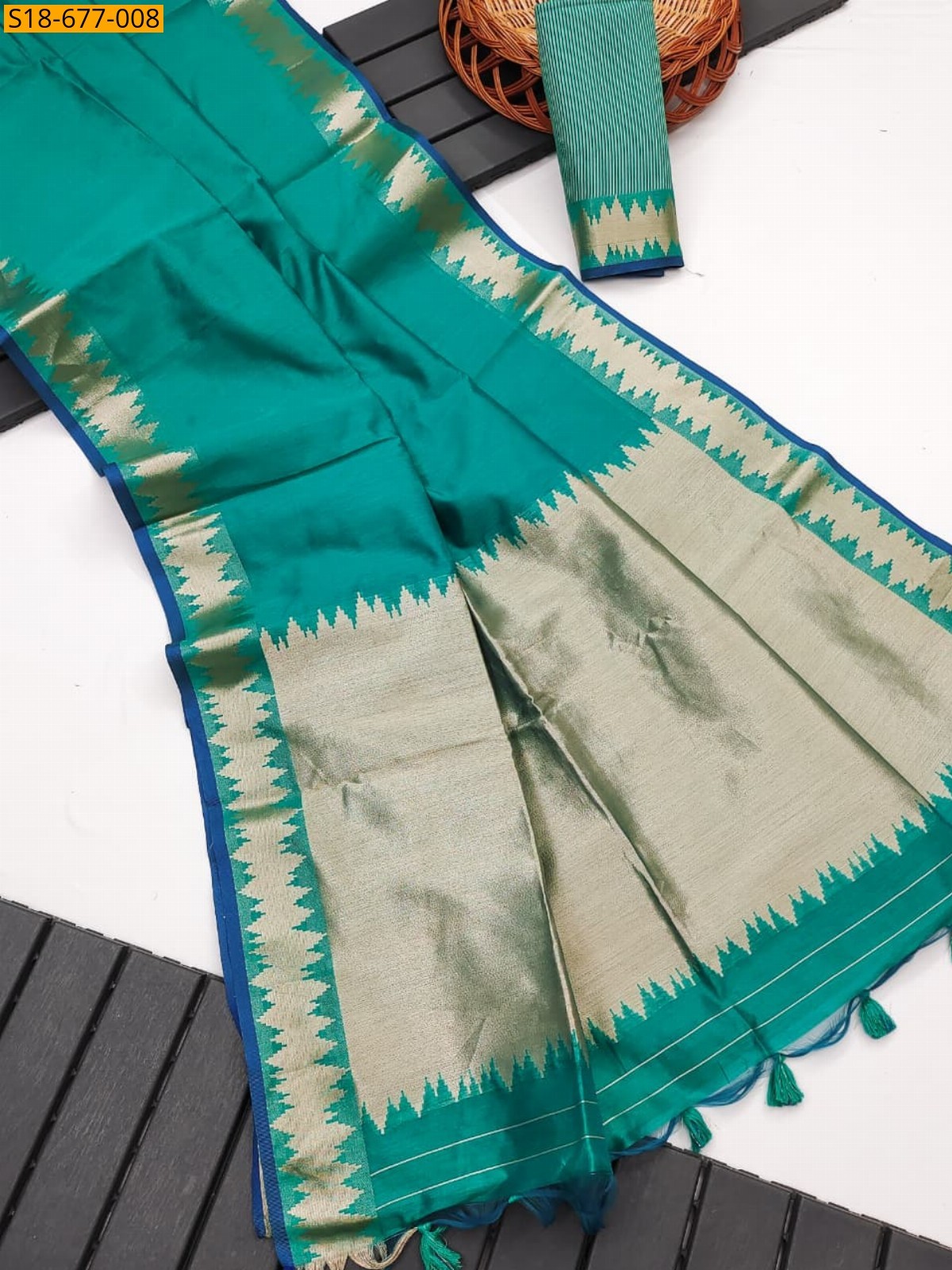 Rama Green Fancy khadi raw silk sarees