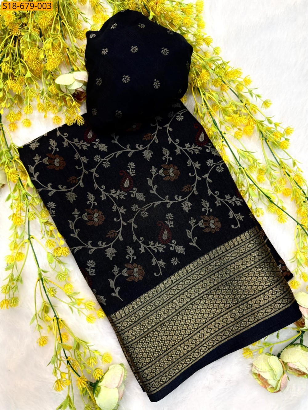 Soft bleck dola silk sarees