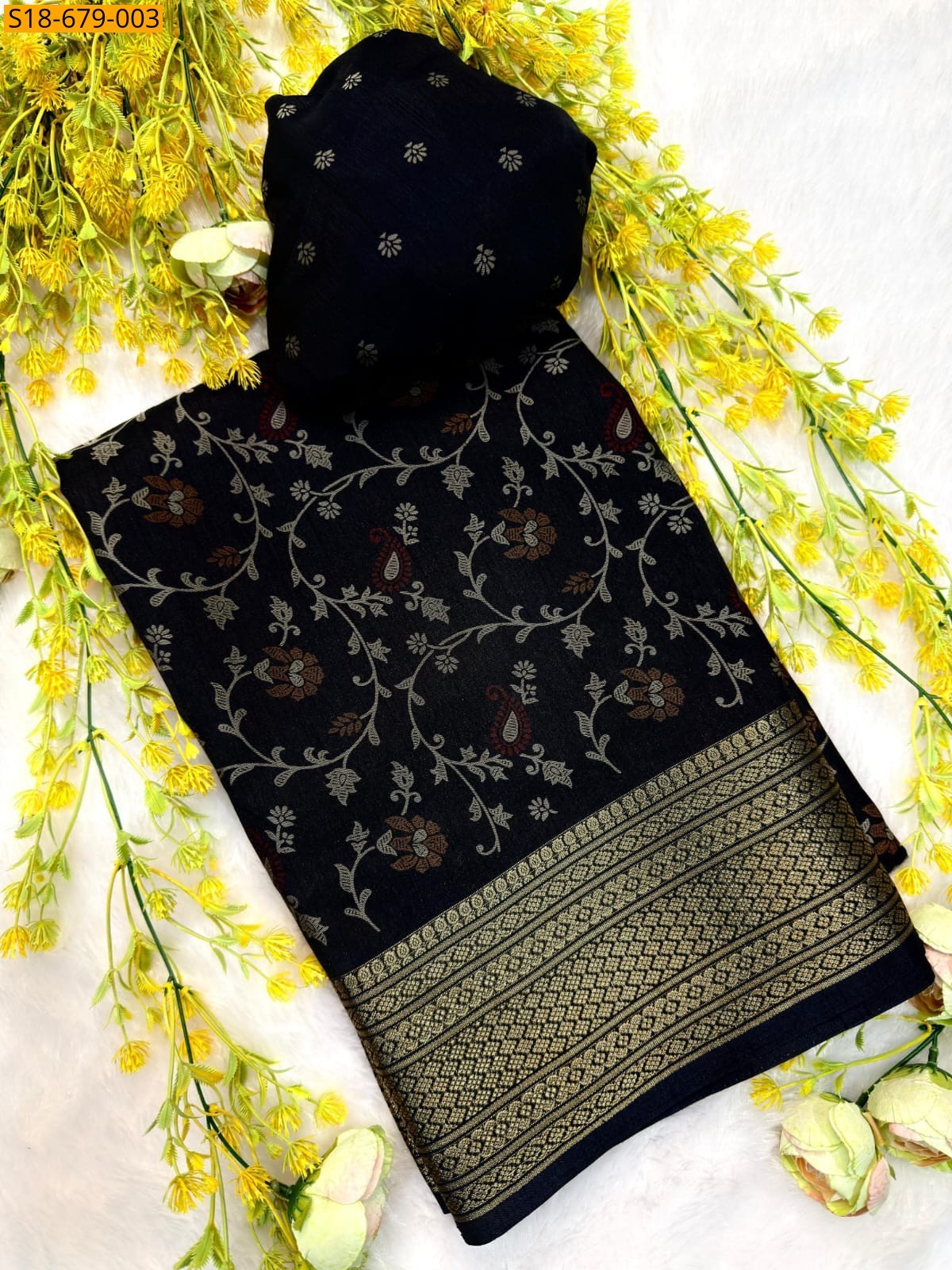 Black Soft bleck dola silk sarees