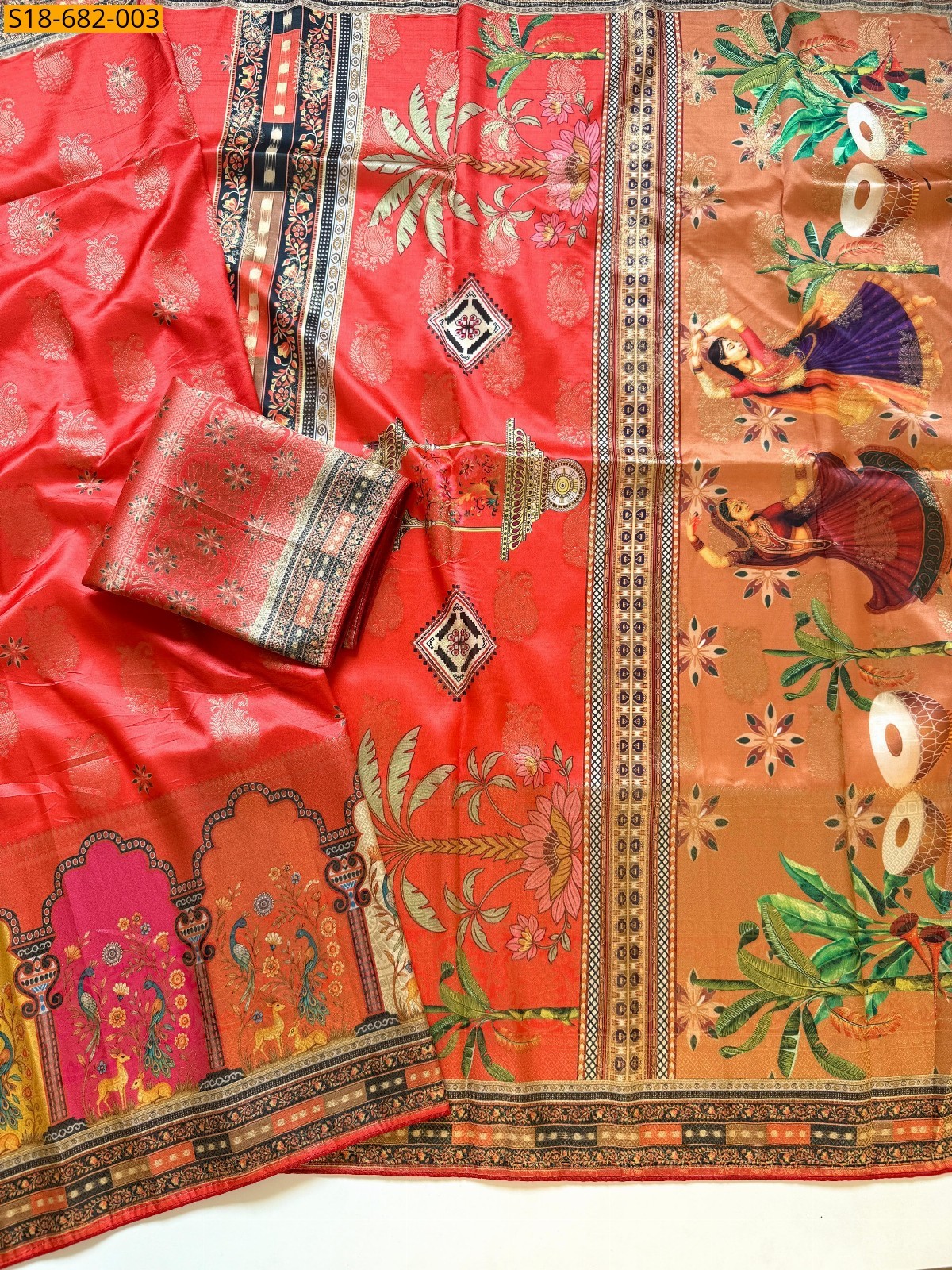 Red Fancy Pasmina Print Dola Silk sarees