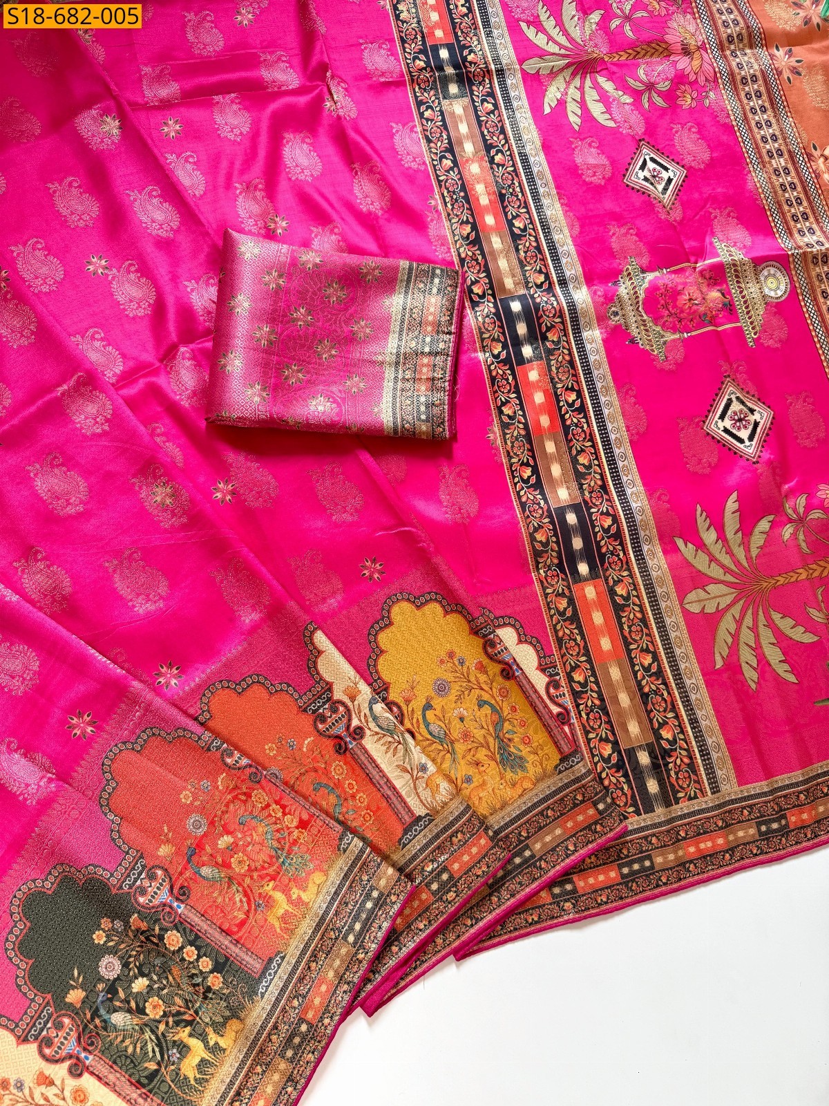 Pink Fancy Pasmina Print Dola Silk sarees