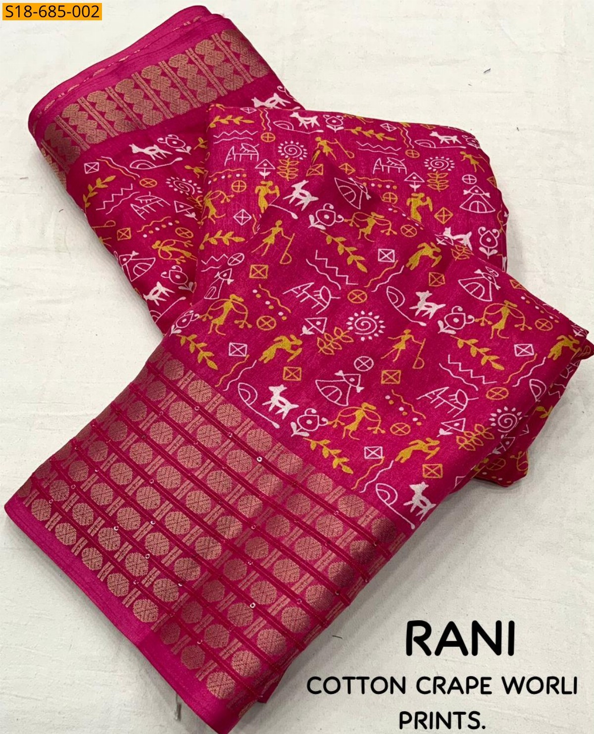Rani Pink Fancy crape worli sarees