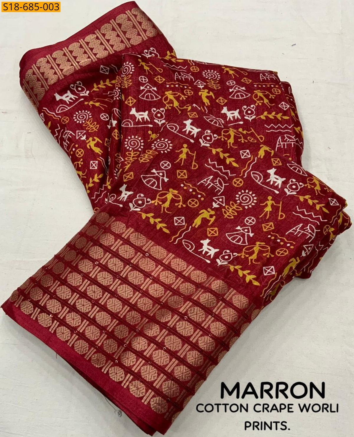 Maroon Fancy crape worli sarees