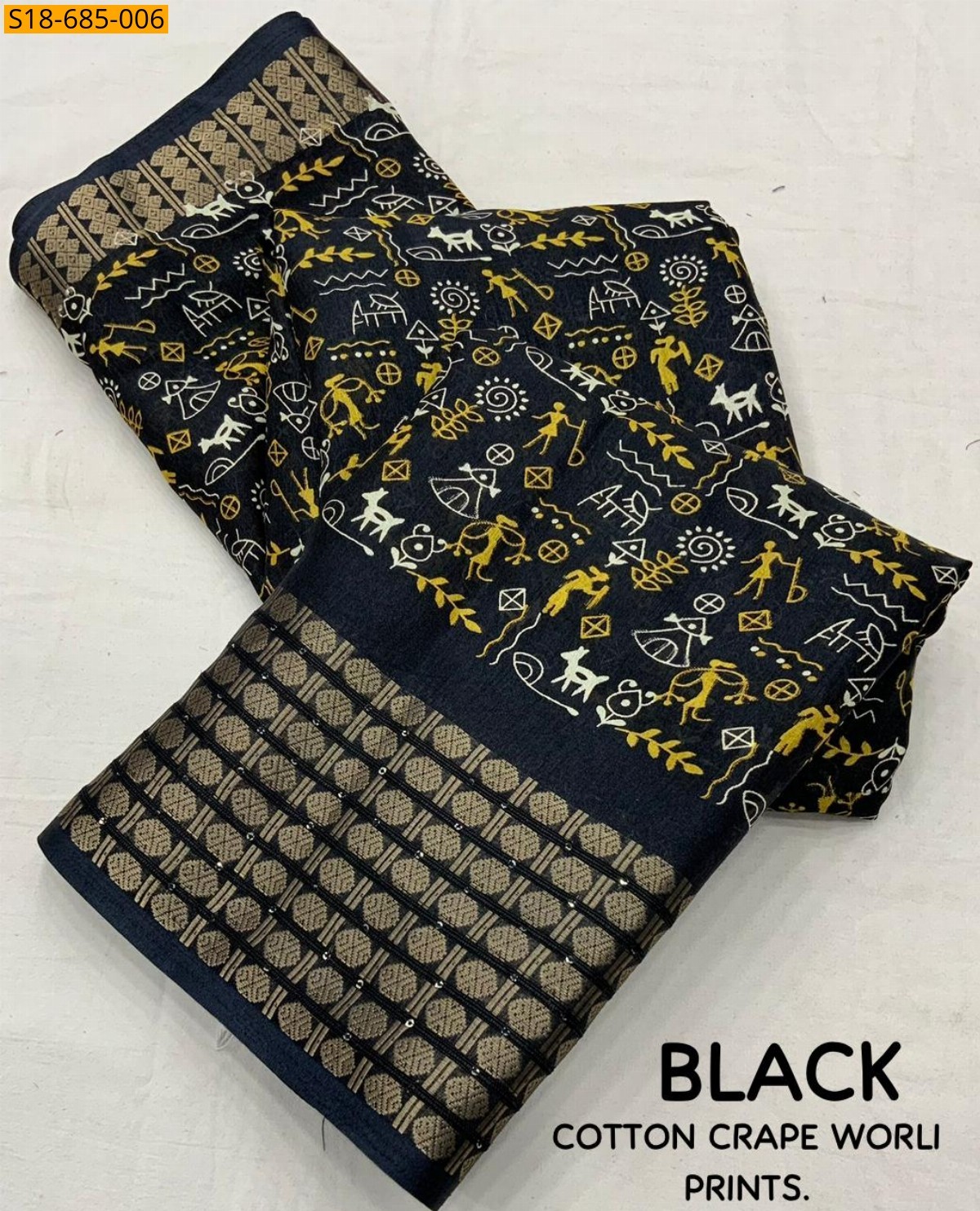 Black Fancy crape worli sarees