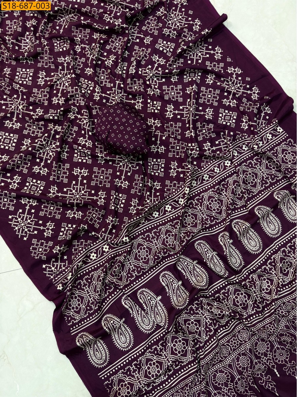 Fancy crape Ajrakh Printed Sarees