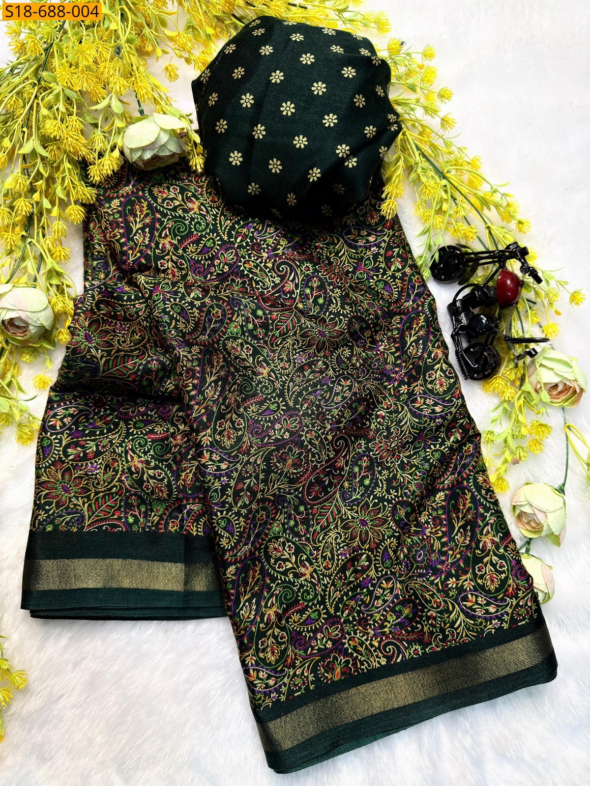 Dark Green Soft mul mul cotton silk sarees