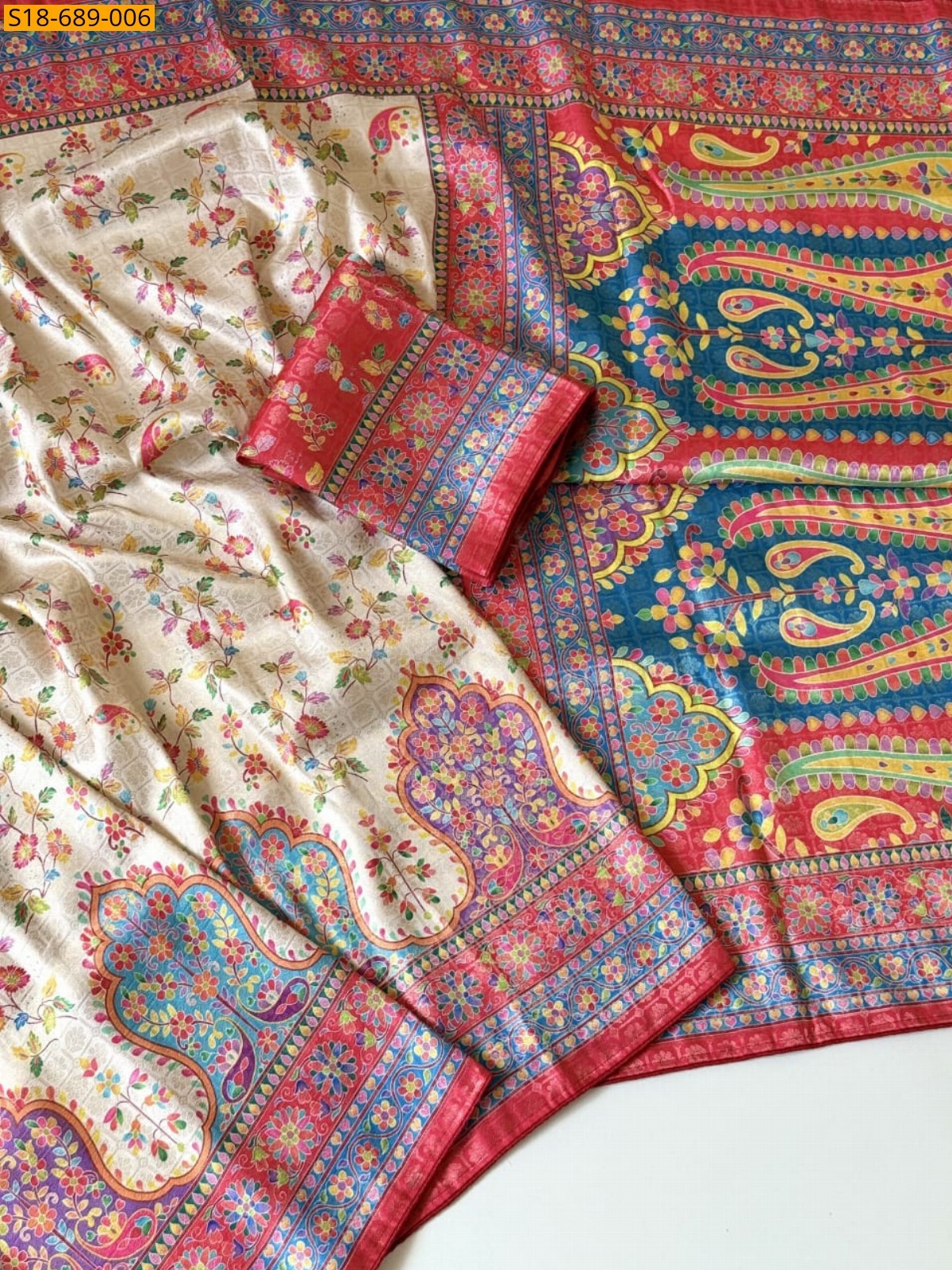 Half white Fancy Soft Silk Saree