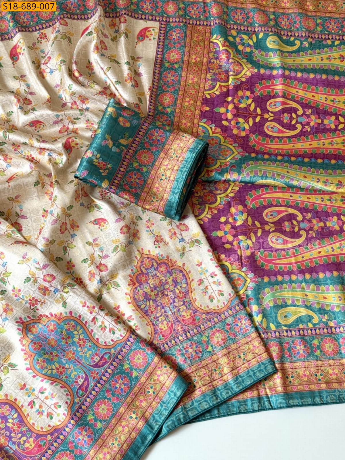 Half white Fancy Soft Silk Saree