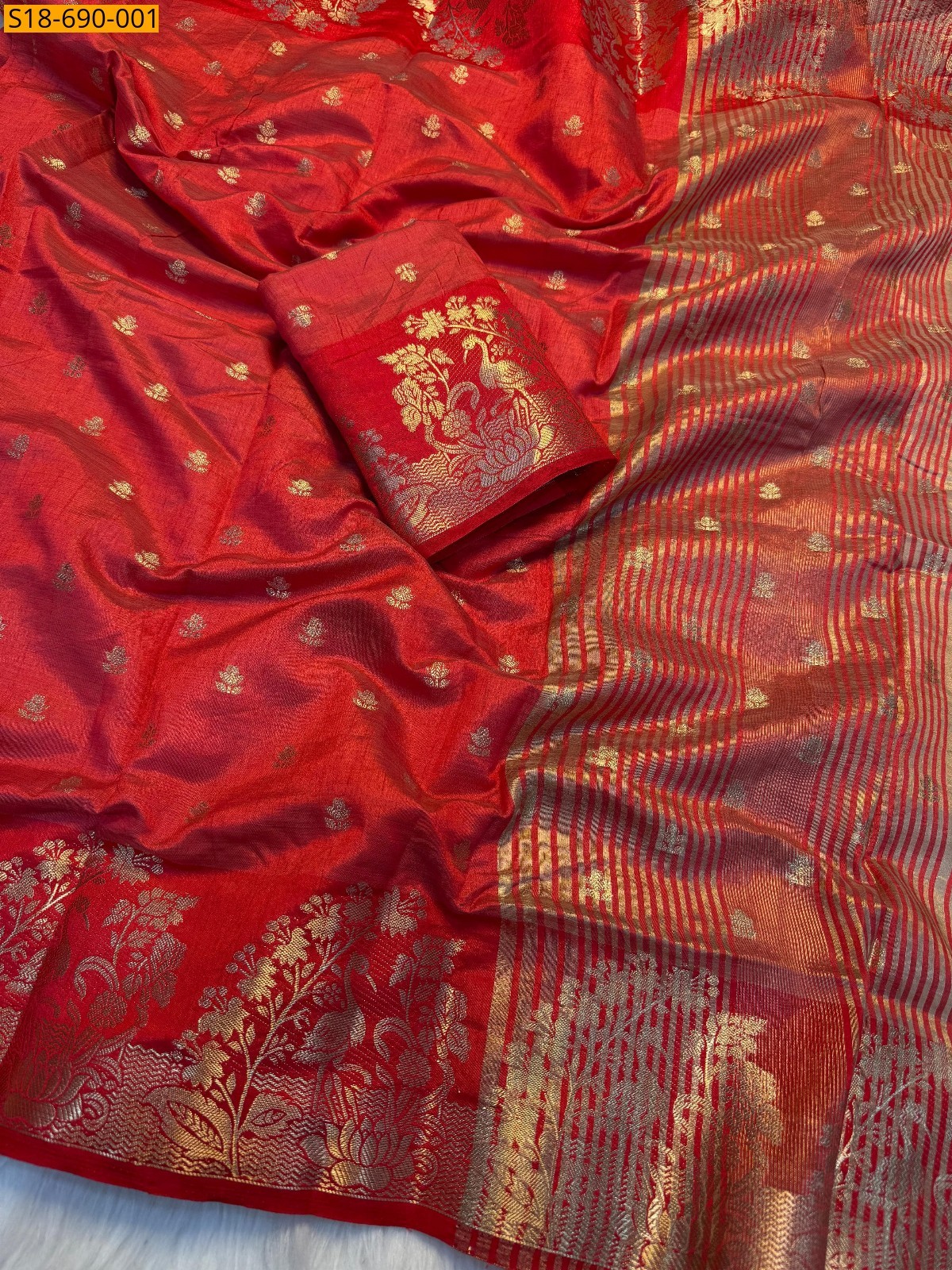 Red Soft Tusser Silk Saree