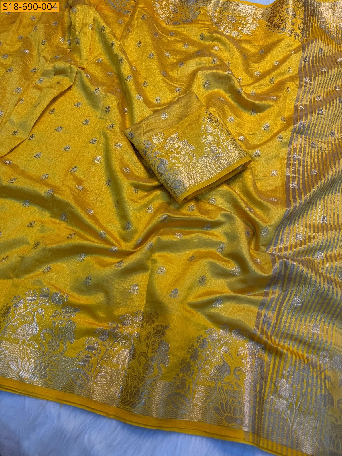 Yellow Soft Tusser Silk Saree