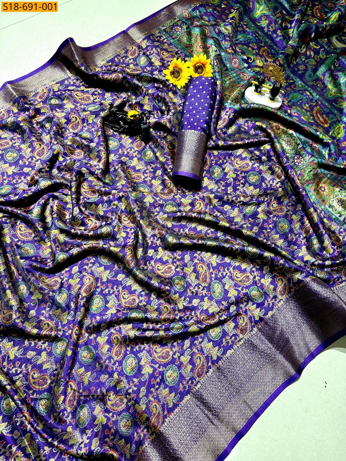 Blue Fancy bleck dola silk sarees