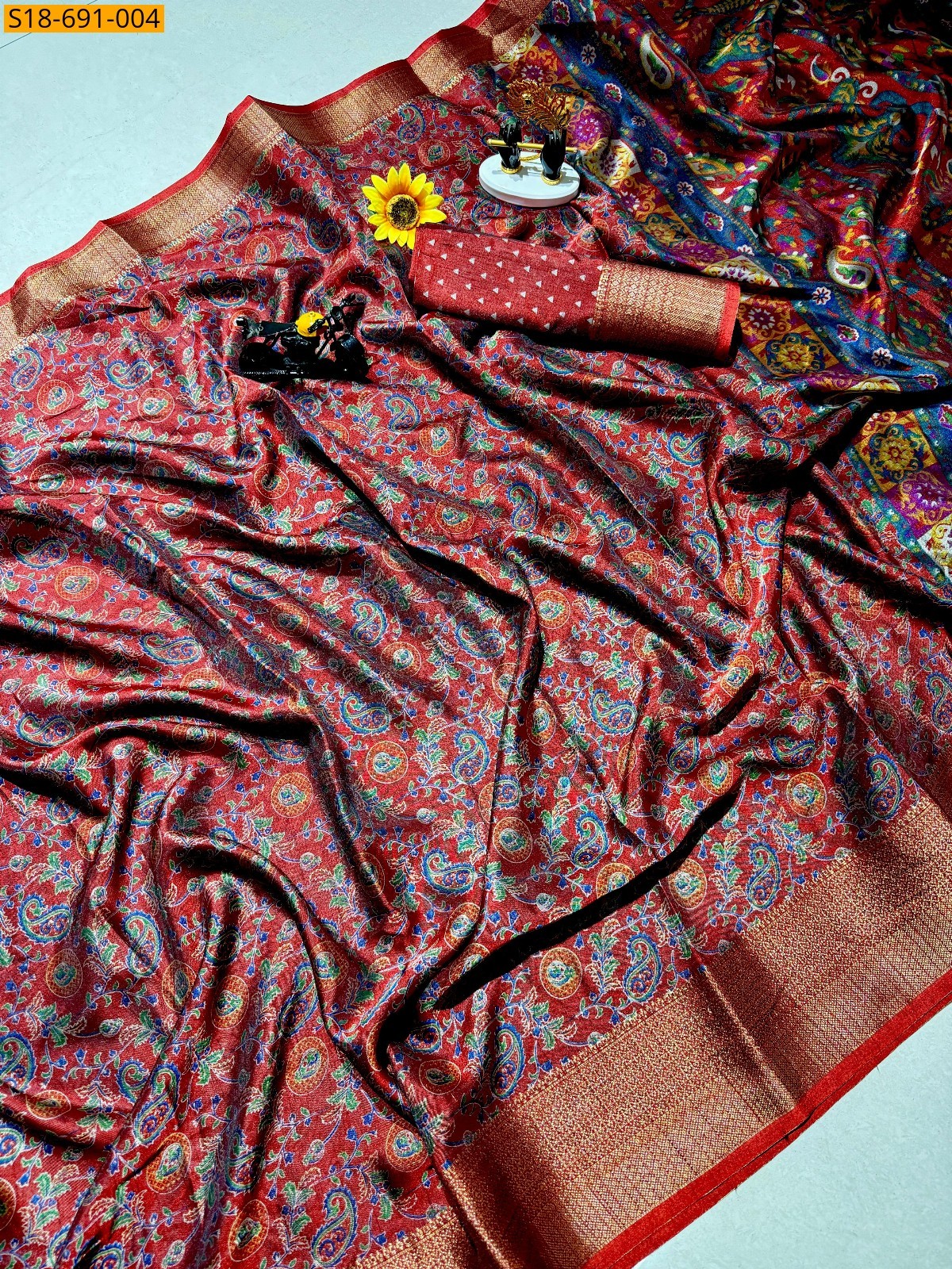 Red Fancy bleck dola silk sarees