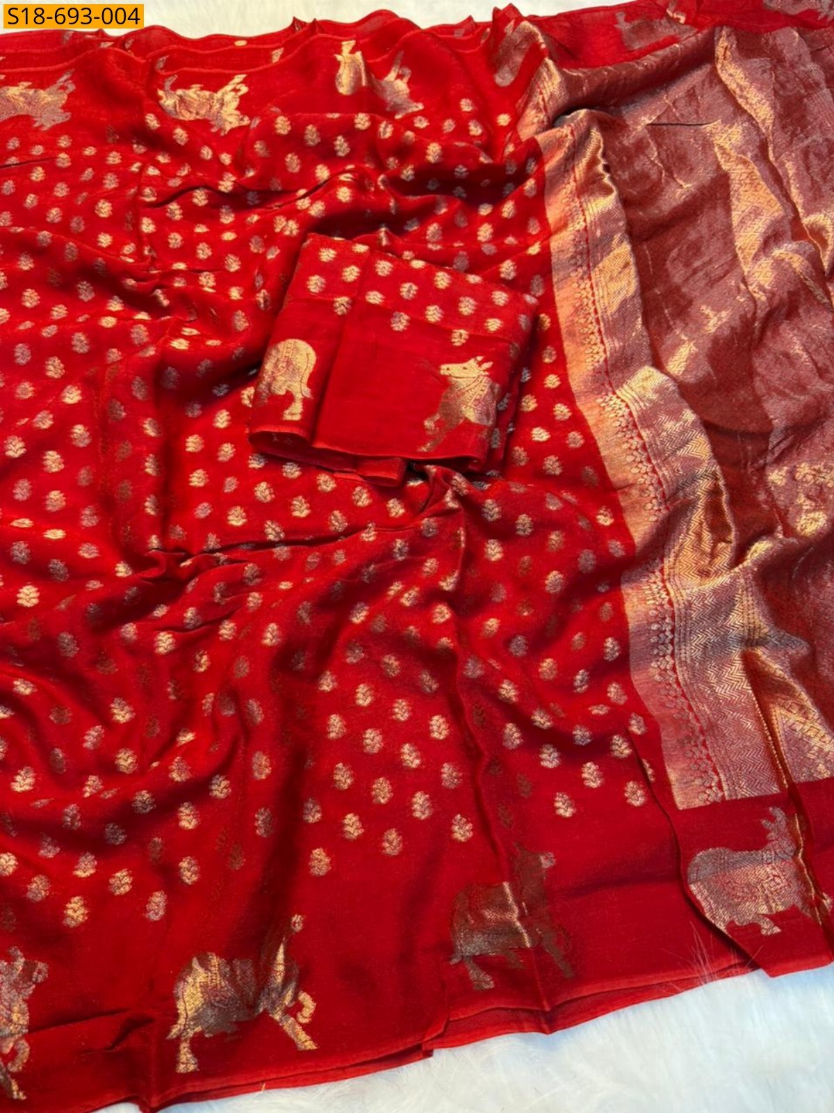 Red Fancy Viscose dola Crape silk sarees