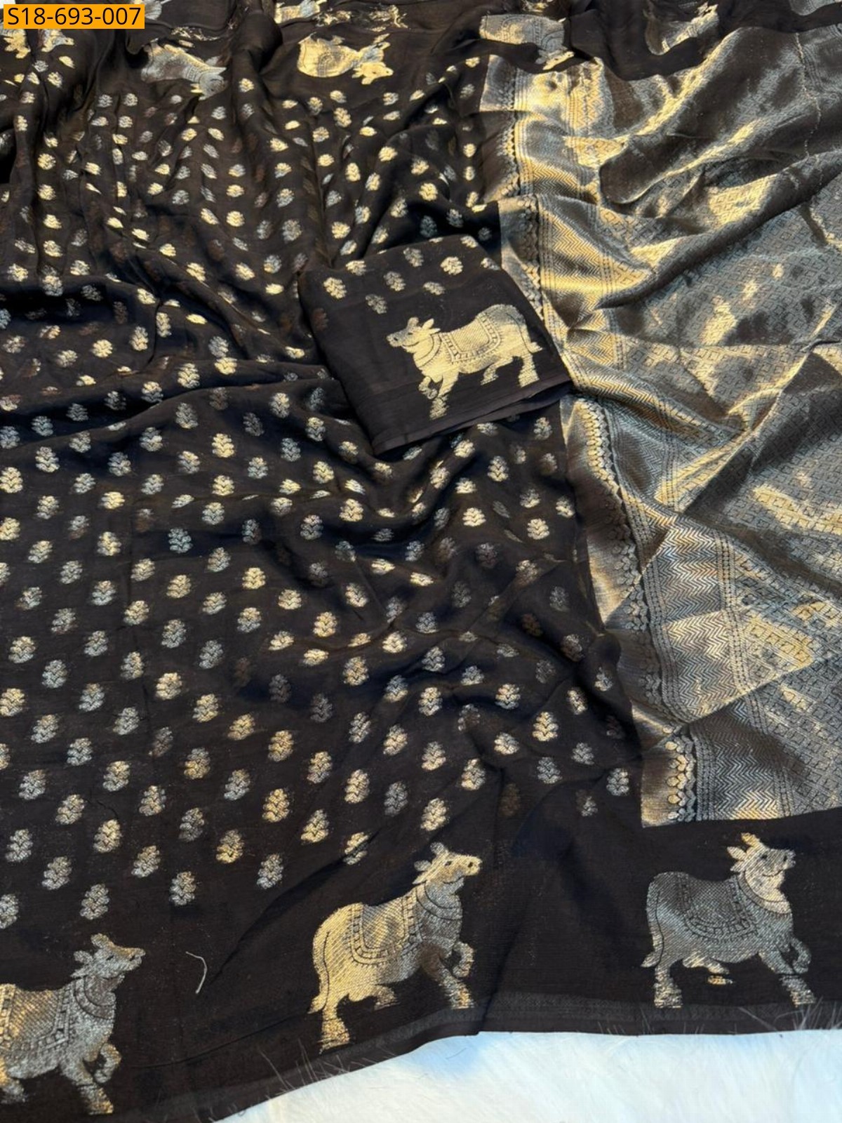 Black Fancy Viscose dola Crape silk sarees