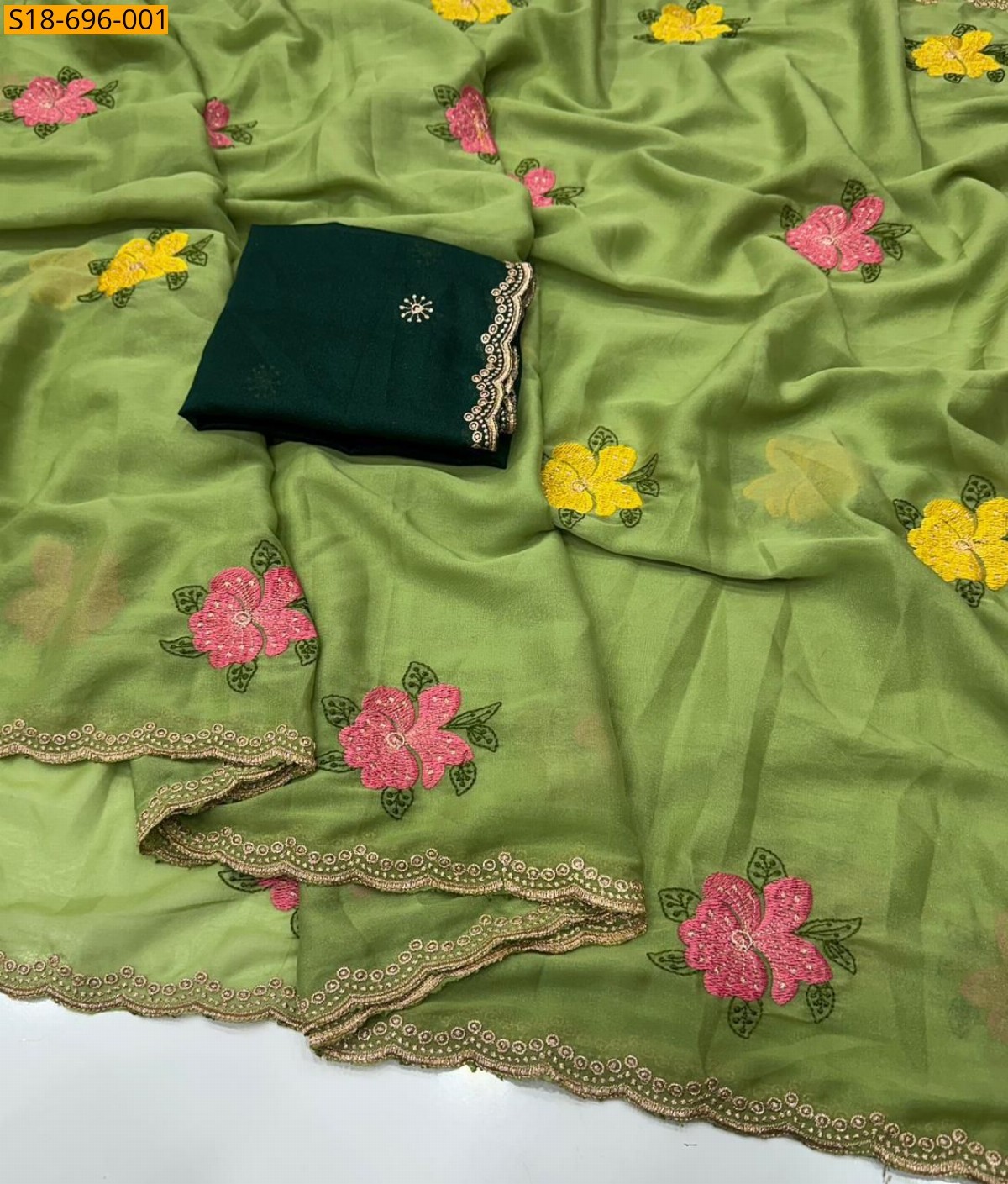 Green Fancy Georgette embroidery sarees