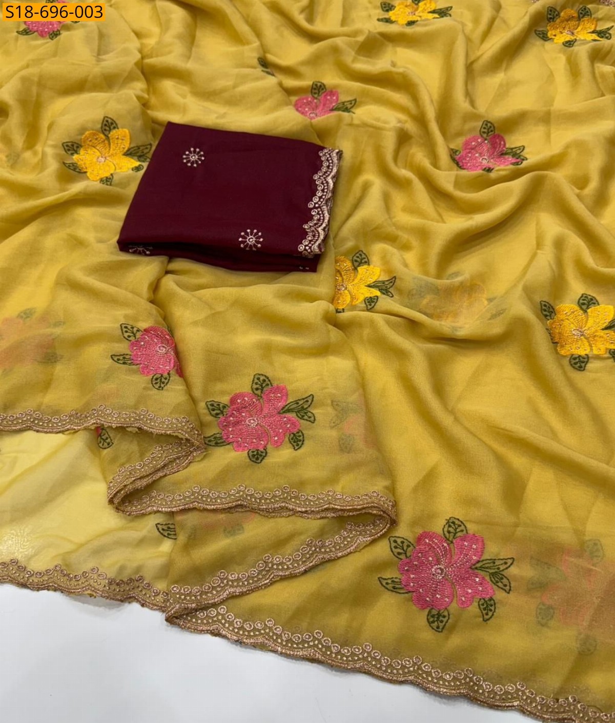Mustard Fancy Georgette embroidery sarees