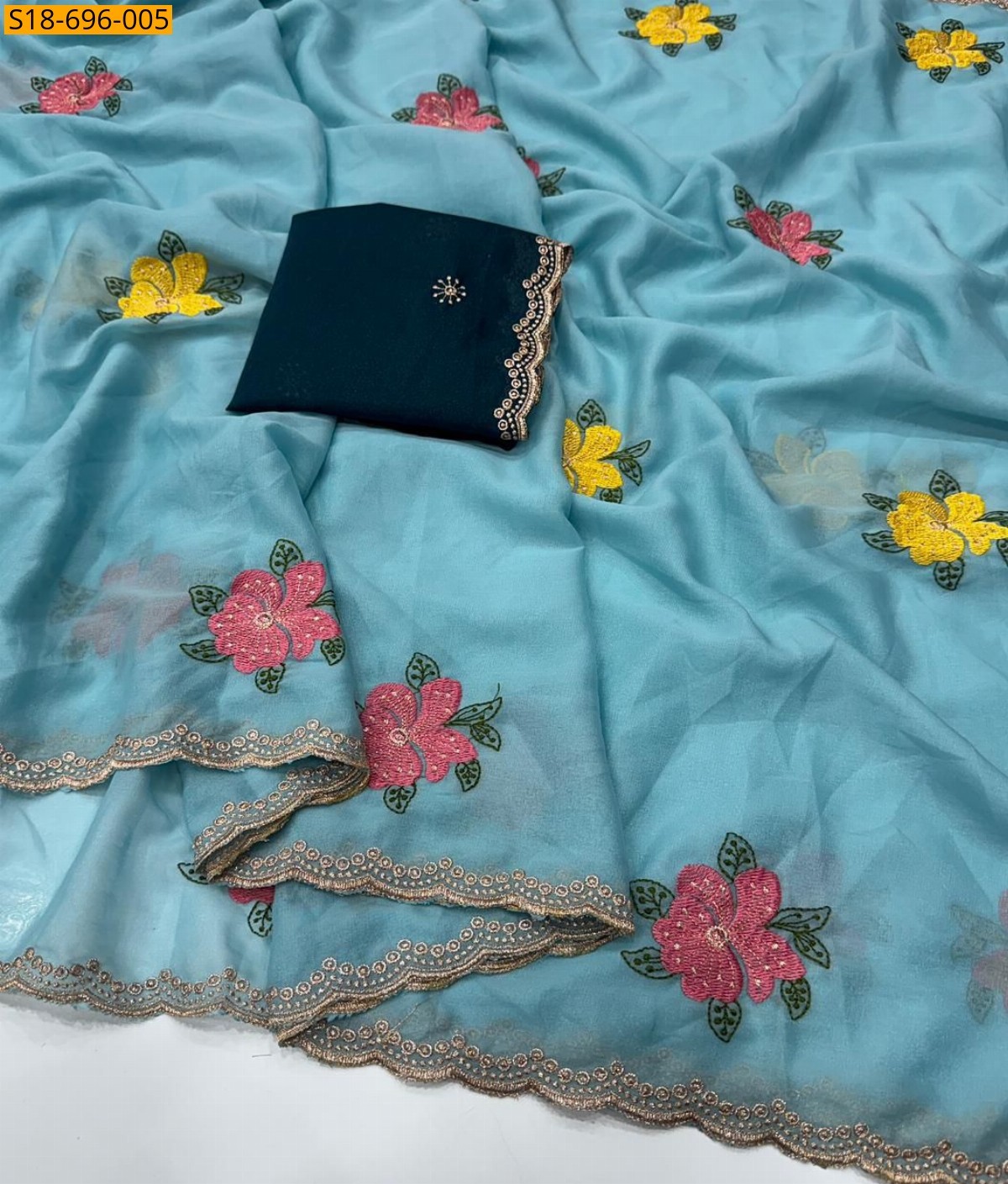 Fancy Georgette embroidery sarees - Blue