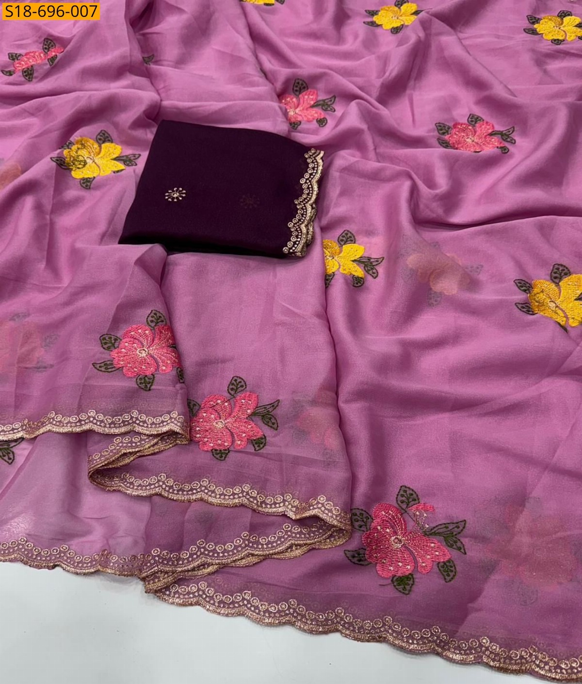 Pink Fancy Georgette embroidery sarees