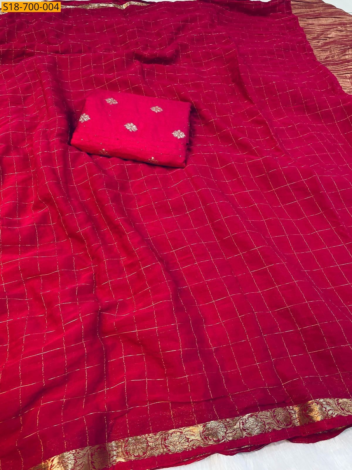 Orange Fancy Viscose Checks Sarees