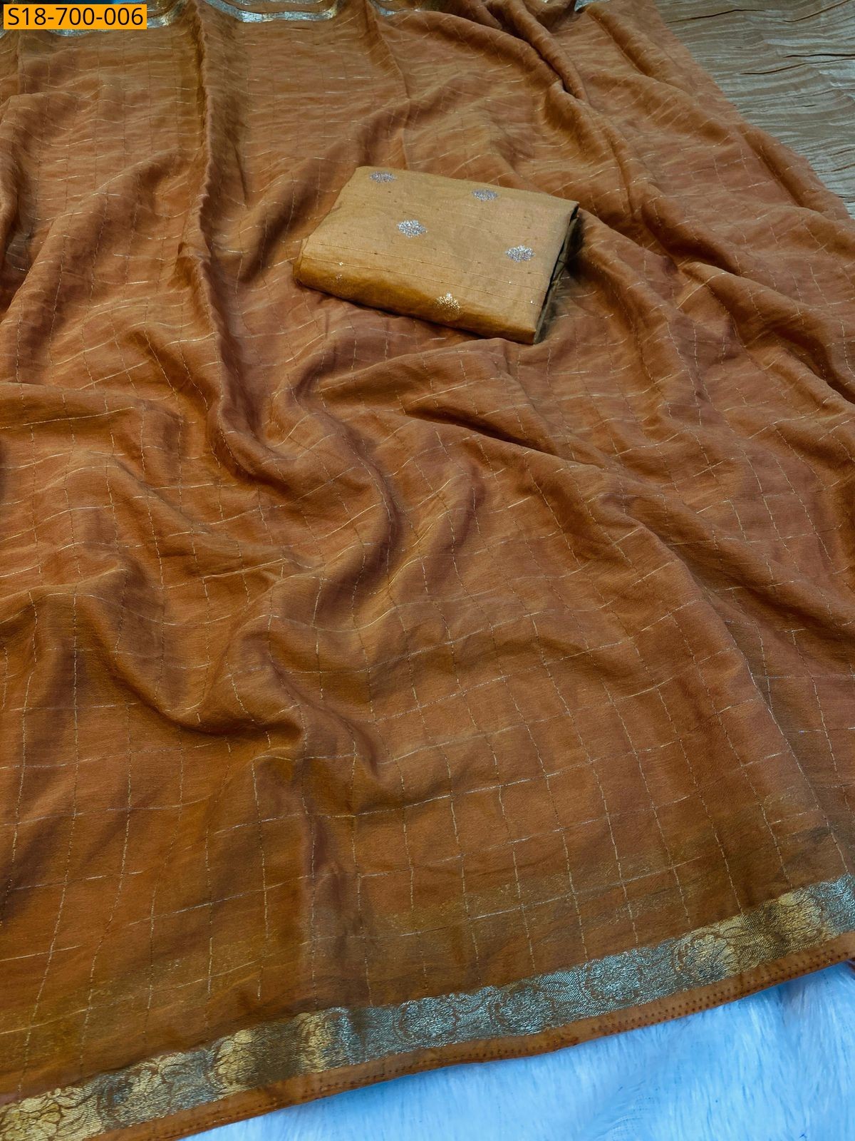 Brown Fancy Viscose Checks Sarees