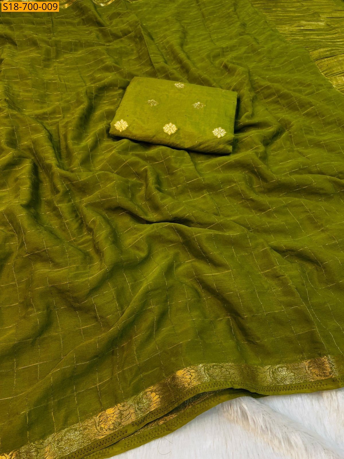 Green Fancy Viscose Checks Sarees