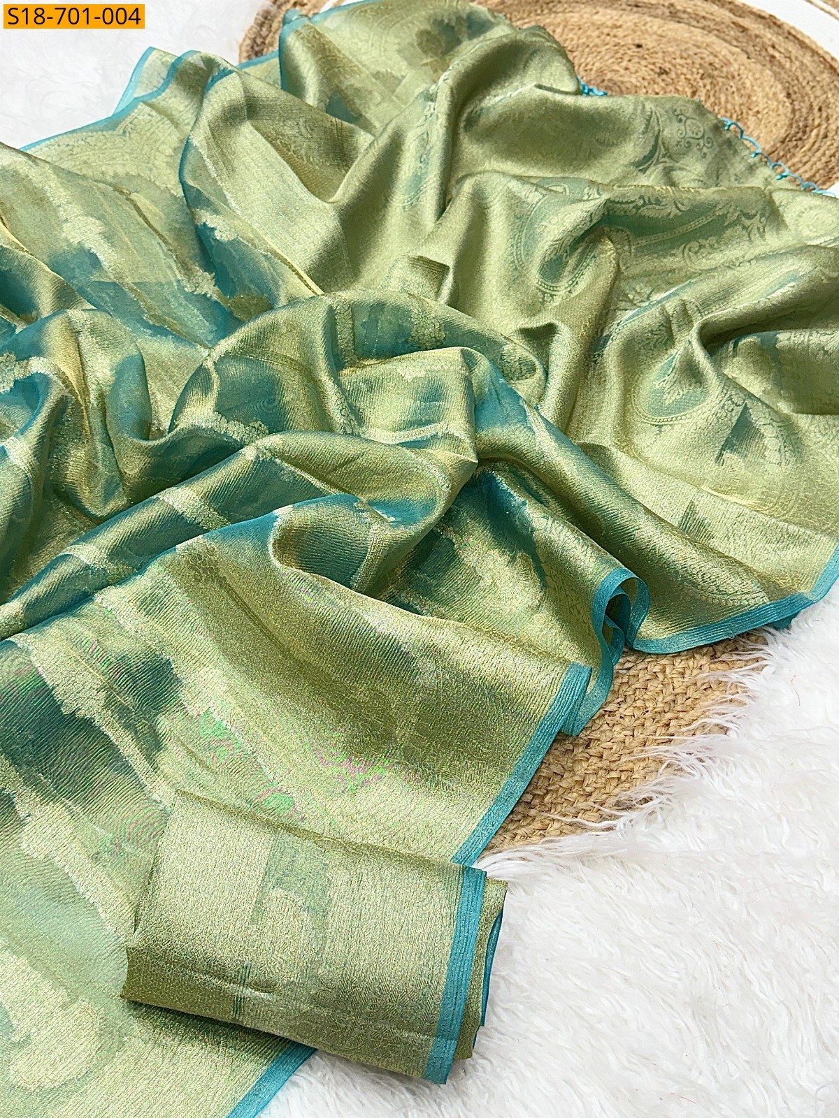 Green Fancy Organza Tissue Sarees