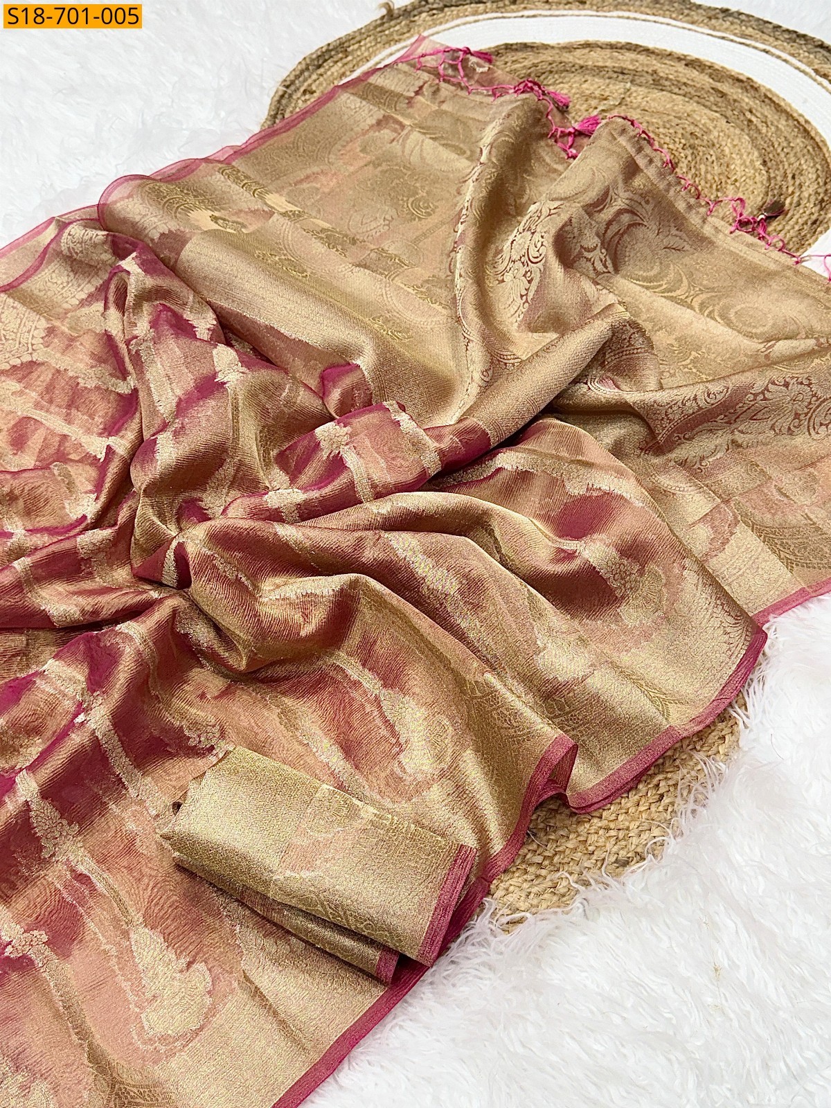 Pink Fancy Organza Tissue Sarees